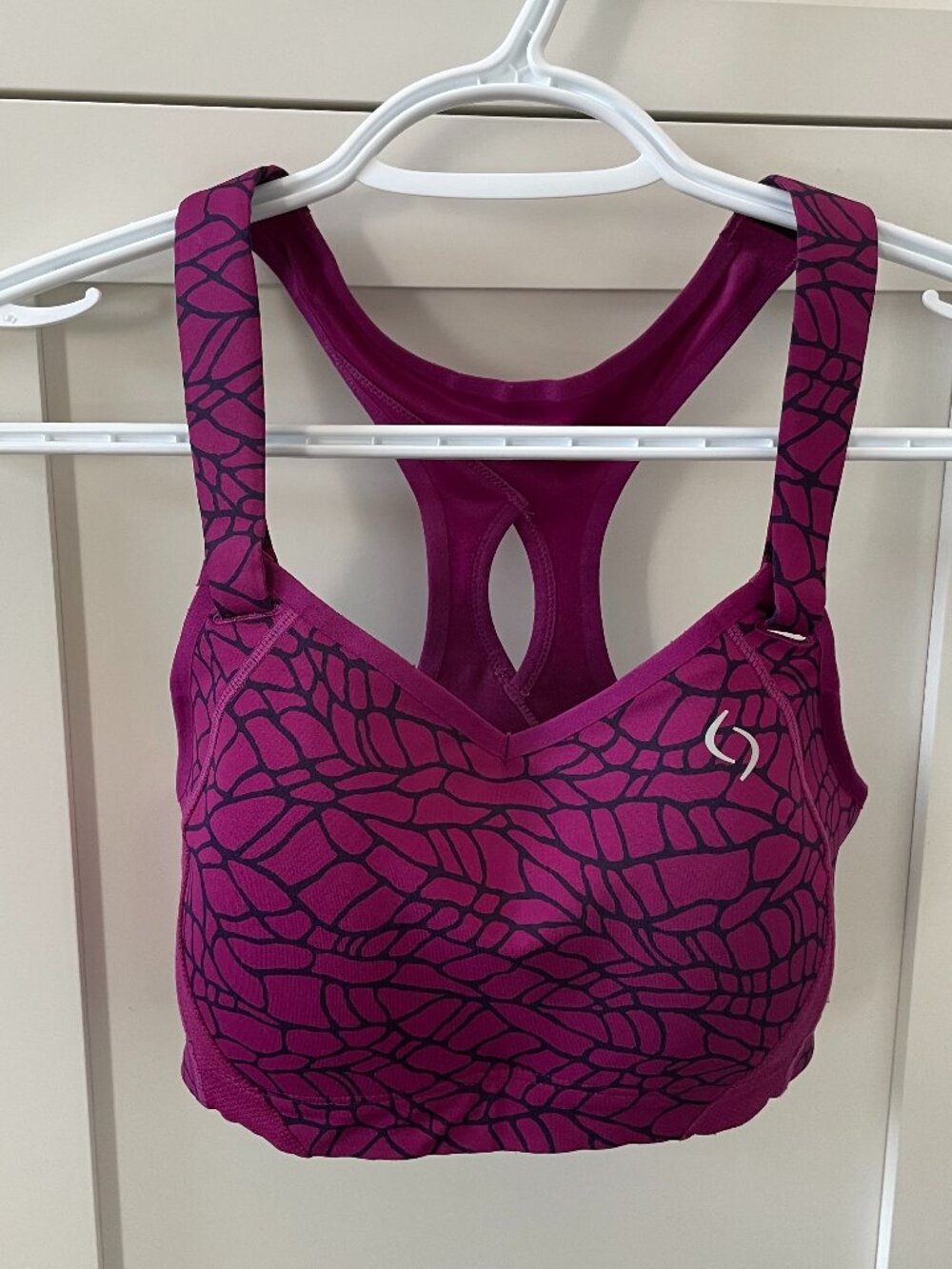Moving Comfort Racerback V Neck Padded Cup Shelf Sports Bra Navy & Purple Sz XXS - Picture 8 of 8
